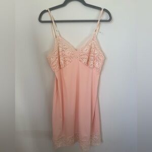Vintage Van Raalte Peach Pink Lace Slip Dress Size 38 Large